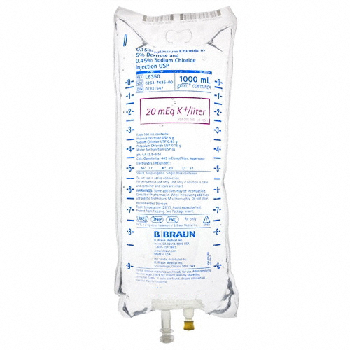 (20MMOL/L) POTASSIUM CHLORIDE IN 5% DEXTROSE AND 0.45% SODIUM CHLORIDE INJECTION USP 5 G / 100 ML SOLUTION - DIN 00437999